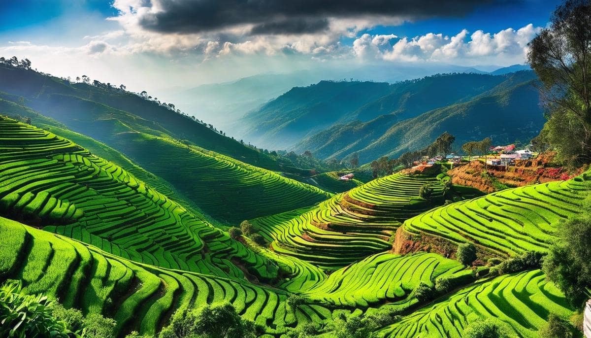 A stunning landscape with winding roads, lush greenery, and mountains surrounding the picturesque city of Kodaikanal.