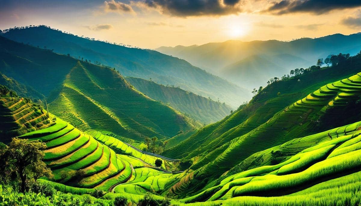 Image depicting the scenic beauty of the journey from Bathalagundu to Kodaikanal, filled with green hills, forests, and winding roads.