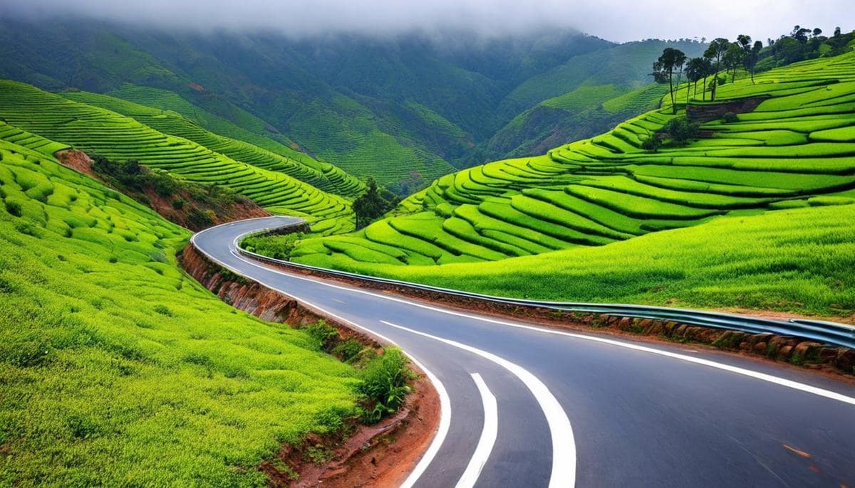 A picturesque view of the stunning landscapes and winding roads during the cab journey from Kodai Road to Kodaikanal