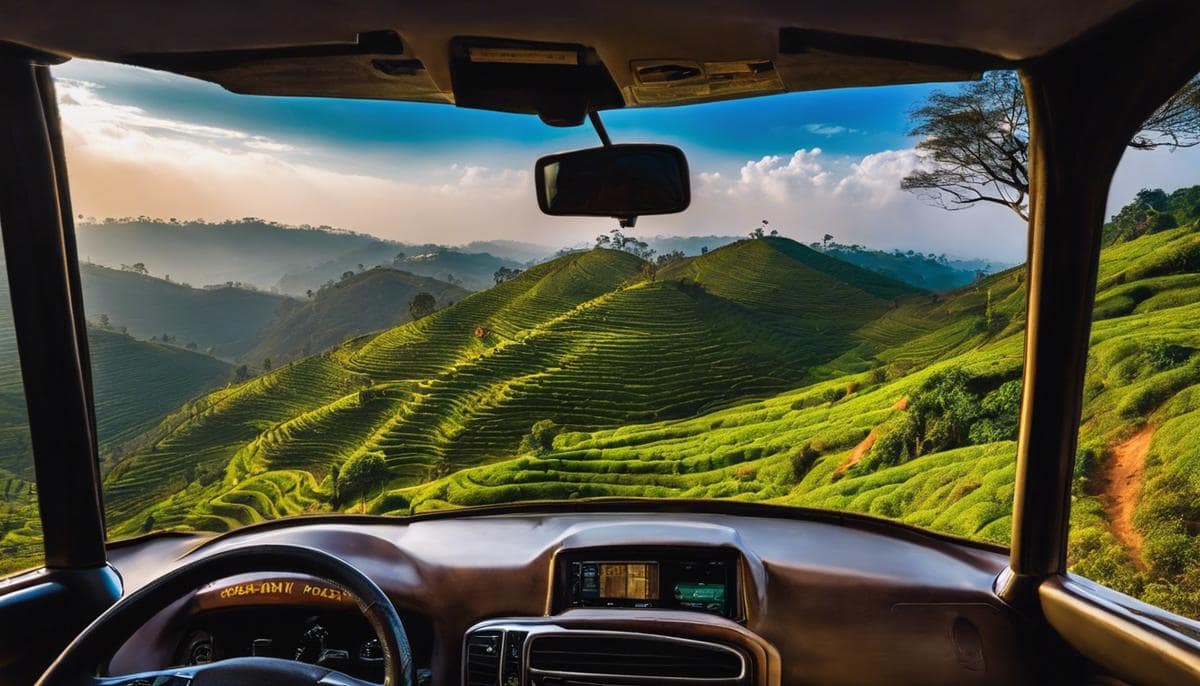 Image depicting a traveler in a cab, enjoying scenic views during their journey with Kodai Online Cab.