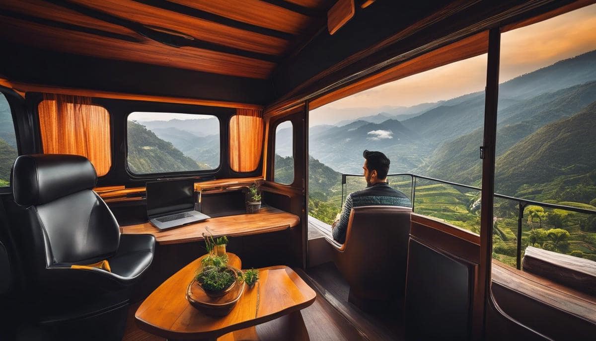 A picture representing a modern digital nomad moving freely around the world, using the Kodai Online Cab service.