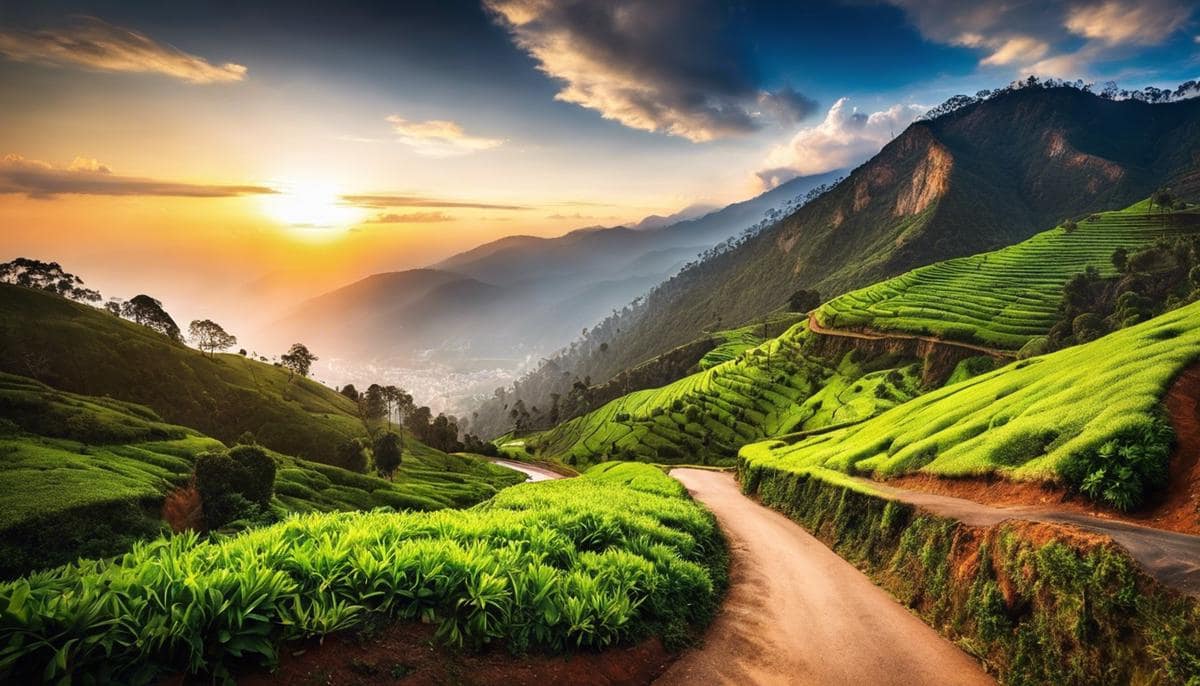 Image of serene mountains and a road leading towards Kodaikanal.