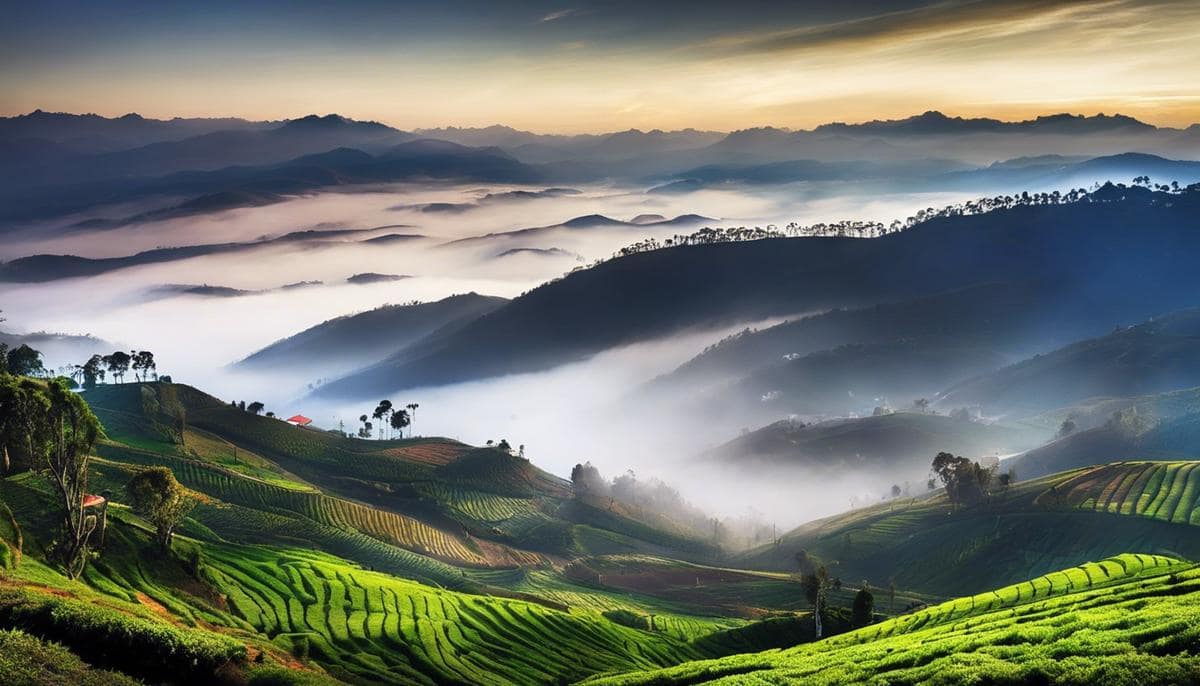 A serene view of mist-kissed hills in Kodaikanal.