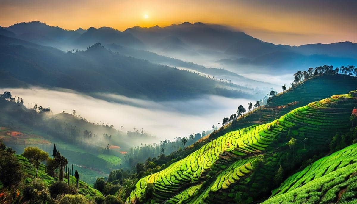 View of Kodaikanal Hill Station with mist-covered slopes and lush greenery.