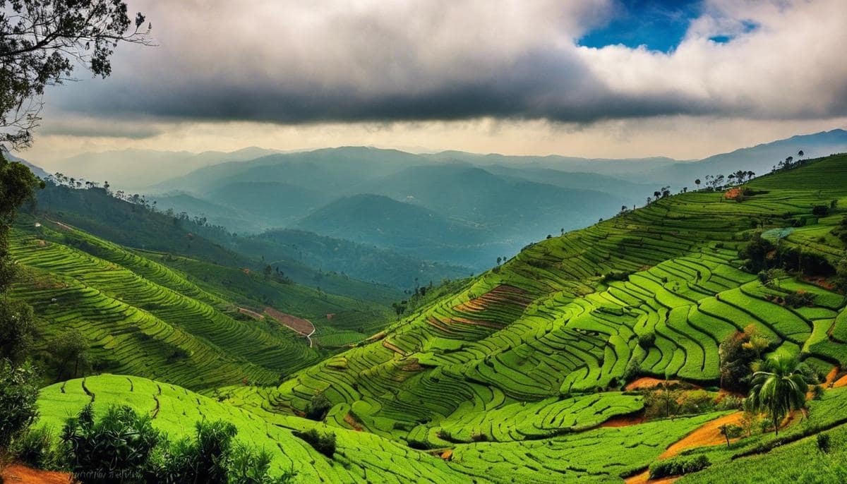A serene view of the South Indian countryside as seen from the taxi journey from Kodai Road to Kodaikanal.