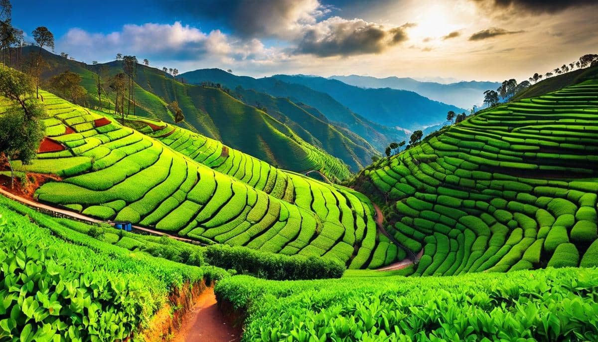 A picturesque view of the winding path from Palani to Kodaikanal with lush green hills and terraced plantations