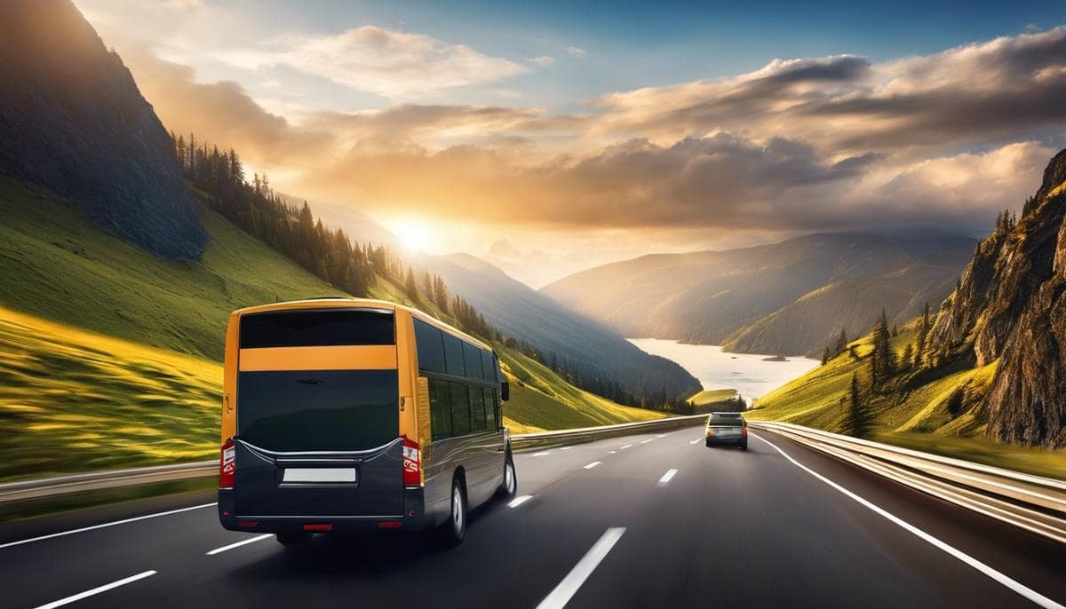 An image showing a road with an SUV and a bus, representing the travel options discussed in the text